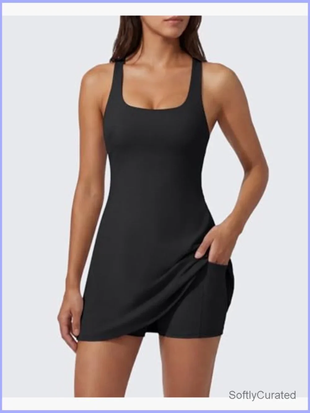 Racerback Tennis Dress with Built-in Bra & Shorts U Neck Active Dress - Picture 5 of 6